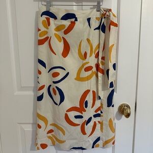 Rebecca Taylor Floral Wrap Skirt in Cream, Orange, and Blue